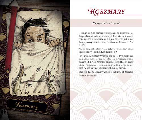 Karta przedstawiająca mężczyznę pod kołdrą i opis koszmarów